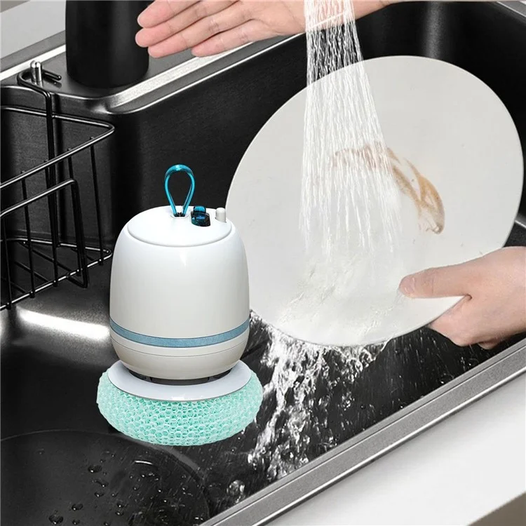 Cepillo de limpieza eléctrico recargable, rotación inalámbrica, de mano, para platos, ollas y cuencos - Azul cielo