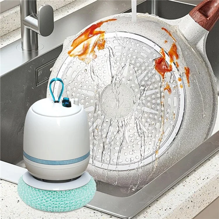 Cepillo de limpieza eléctrico recargable, rotación inalámbrica, de mano, para platos, ollas y cuencos - Azul cielo