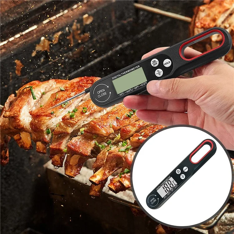 1008 Digital Food Thermometer BBQ Grilling Meat Temperature Meter without Backlight (No FDA, BPA Free) - Black