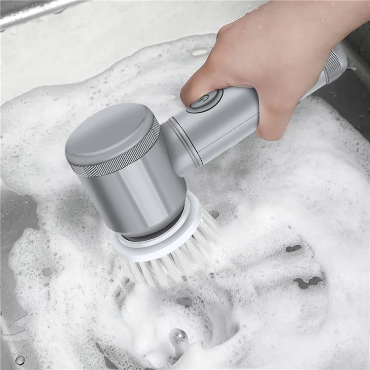 Electric Scrubber Cordless Power Cleaning Brush with 5 Replaceable Brush Heads - White