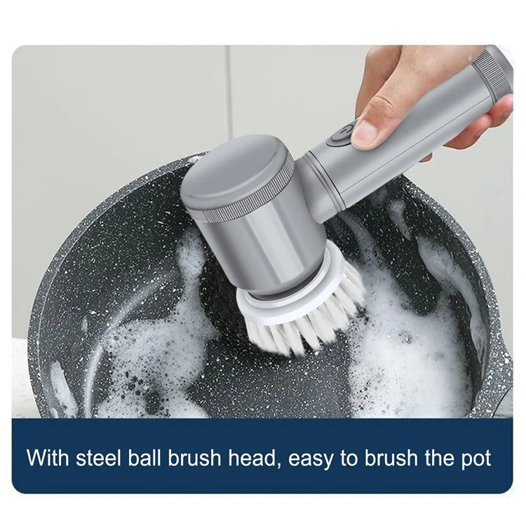 Electric Scrubber Cordless Power Cleaning Brush with 5 Replaceable Brush Heads - White