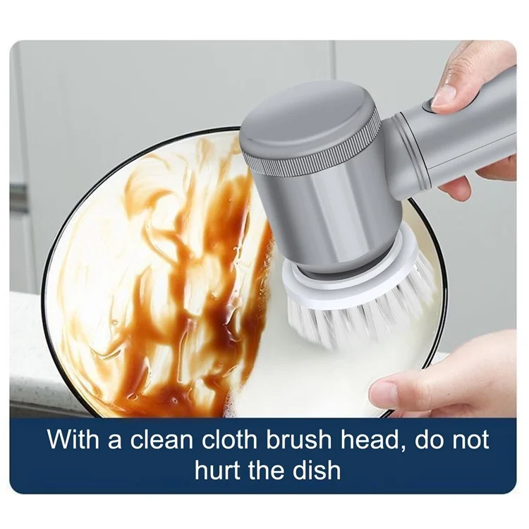 Electric Scrubber Cordless Power Cleaning Brush with 5 Replaceable Brush Heads - White