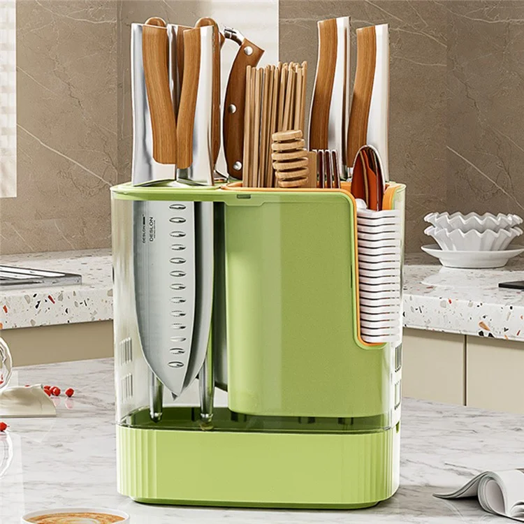 Suporte Giratório para Facas com Organizador de Utensílios de Cozinha para Facas, Talheres e Chopsticks - Verde