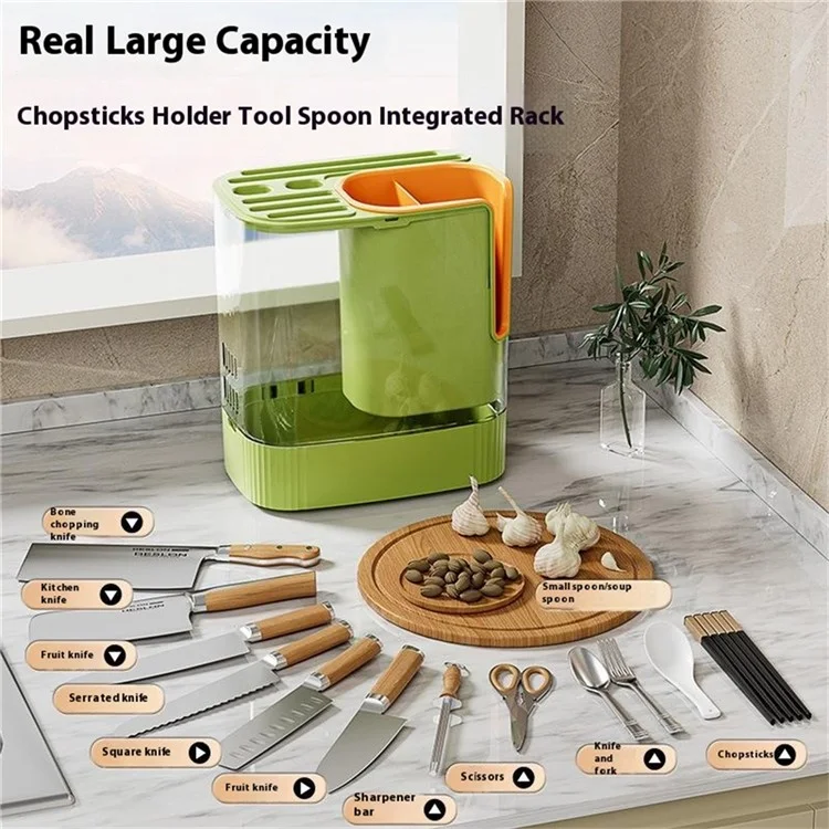 Suporte Giratório para Facas com Organizador de Utensílios de Cozinha para Facas, Talheres e Chopsticks - Verde