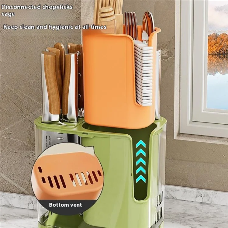 Suporte Giratório para Facas com Organizador de Utensílios de Cozinha para Facas, Talheres e Chopsticks - Verde