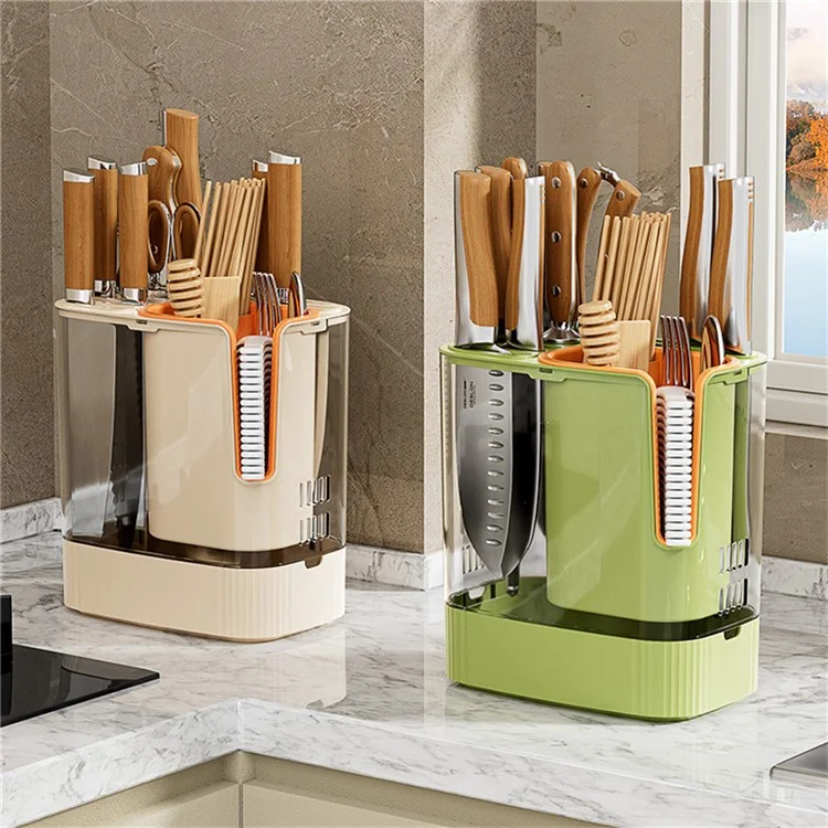 Suporte Giratório para Facas com Organizador de Utensílios de Cozinha para Facas, Talheres e Chopsticks - Verde