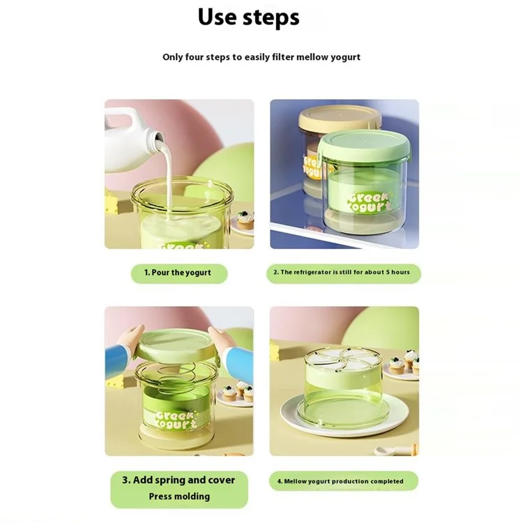 Greek Yogurt Strainer Round Shape Yogurt Separator Cold Brew Compression Fine Mesh Filter ( BPA Free , No FDA ) - Yellow