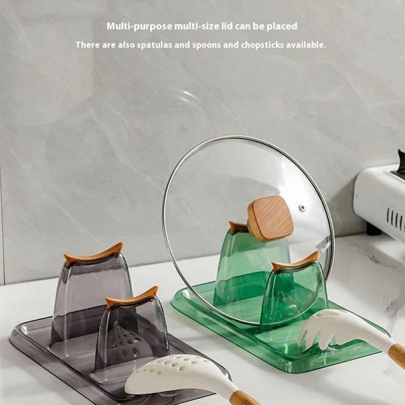 Pot Lid Rack Kitchen Organizer Utensil Holder PET Silicone Countertop Storage Cutting Board Stand - Grey