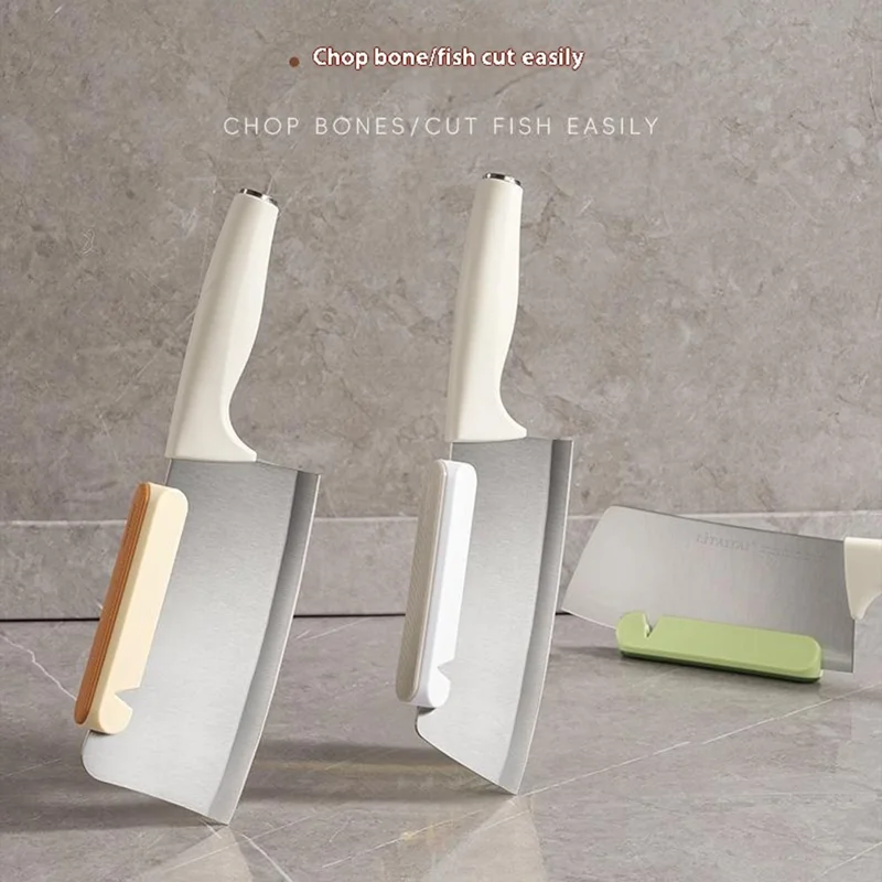 Kitchen Knives Cleavers Sharpener Effortless Cutting Chopping Safe Hand Guard - White