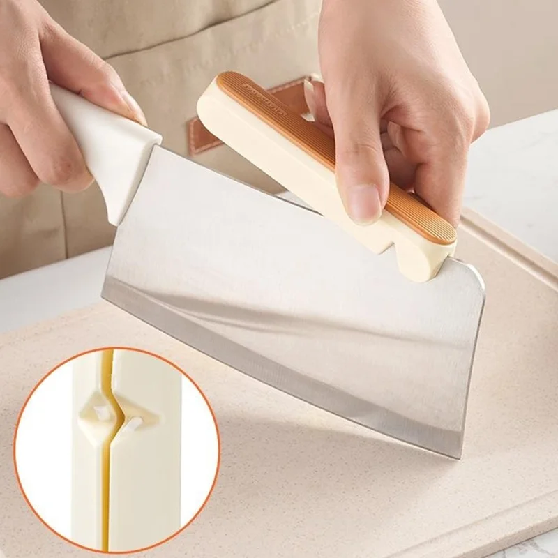 Kitchen Knives Cleavers Sharpener Effortless Cutting Chopping Safe Hand Guard - White