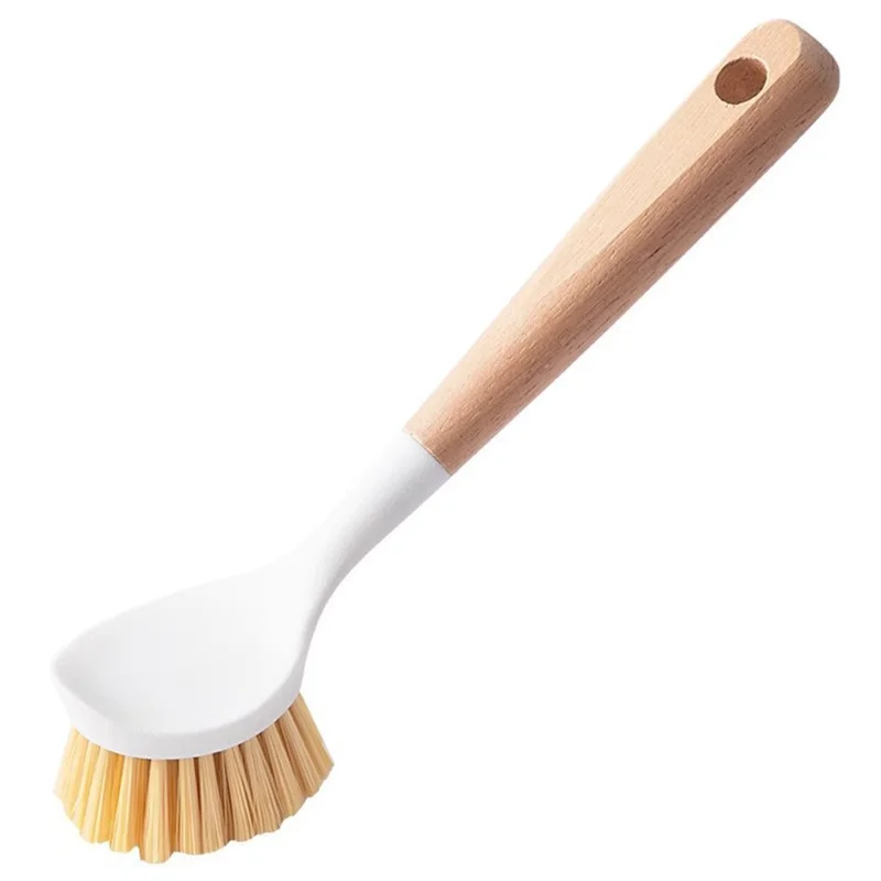 Pot Scrubber Brush with Wooden Handle Dishes Pans Sinks Kitchen Cleaning Tool