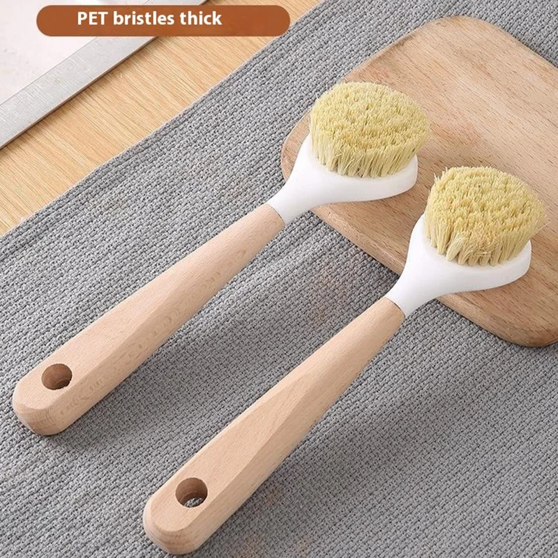 Pot Scrubber Brush with Wooden Handle Dishes Pans Sinks Kitchen Cleaning Tool