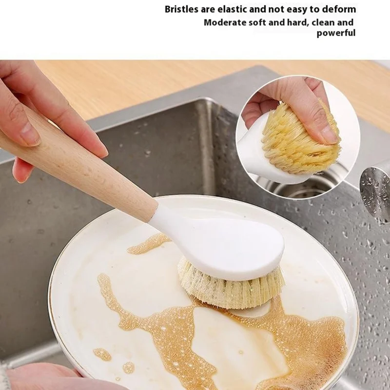 Pot Scrubber Brush with Wooden Handle Dishes Pans Sinks Kitchen Cleaning Tool