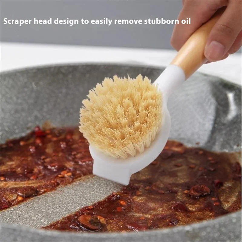 Pot Scrubber Brush with Wooden Handle Dishes Pans Sinks Kitchen Cleaning Tool