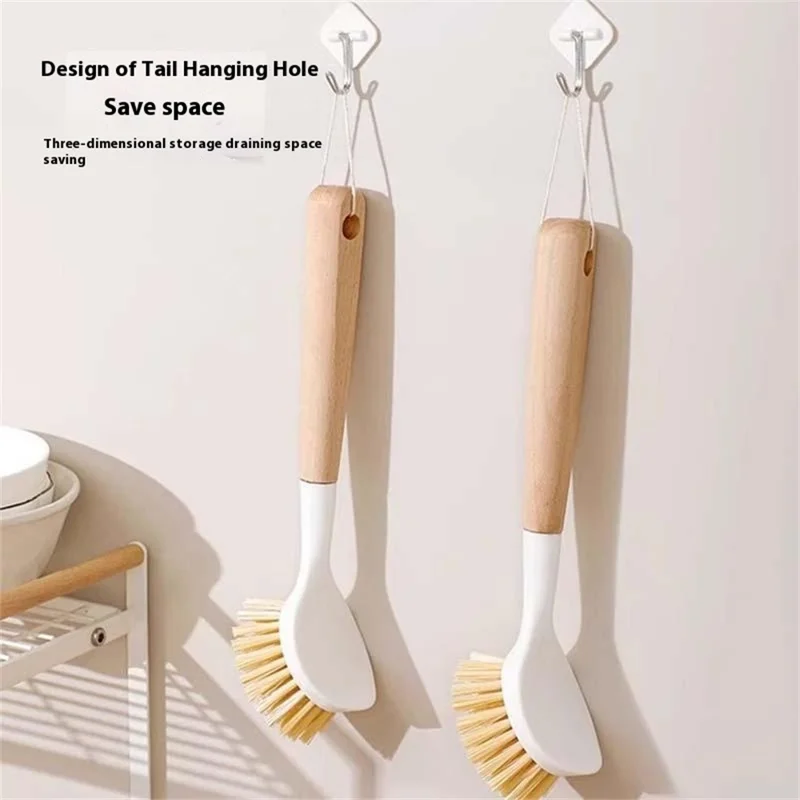 Pot Scrubber Brush with Wooden Handle Dishes Pans Sinks Kitchen Cleaning Tool