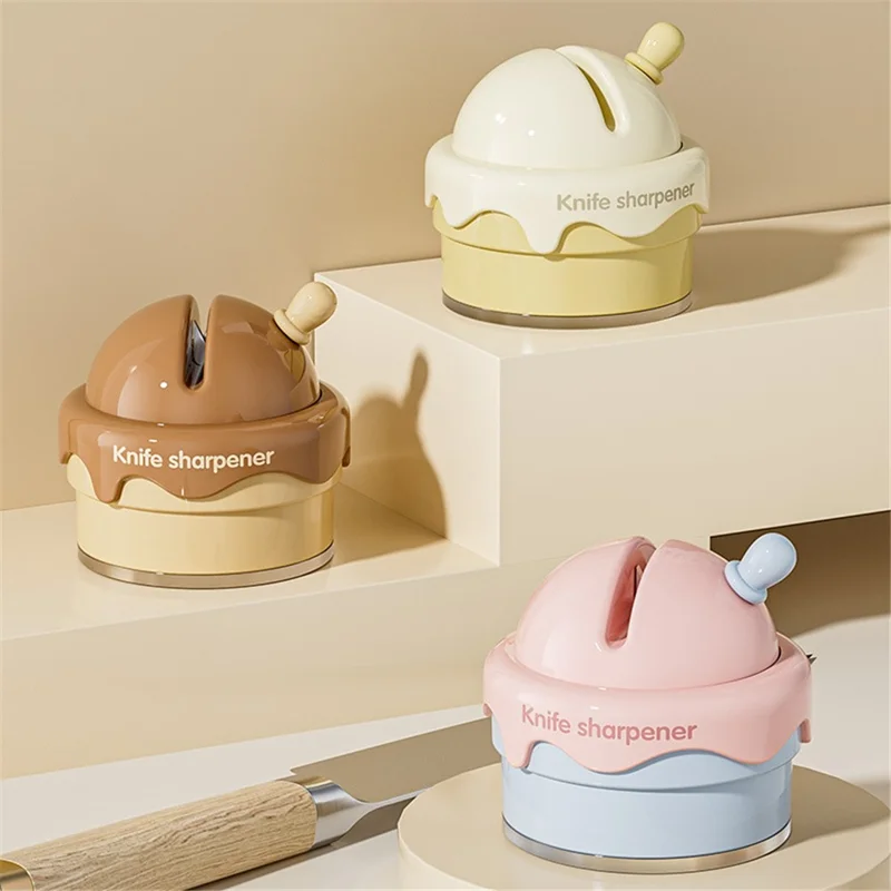 Portable Ice Cream Shaped Suction Cup Kitchen Knife Sharpener Tungsten Steel Whetstone - Pink