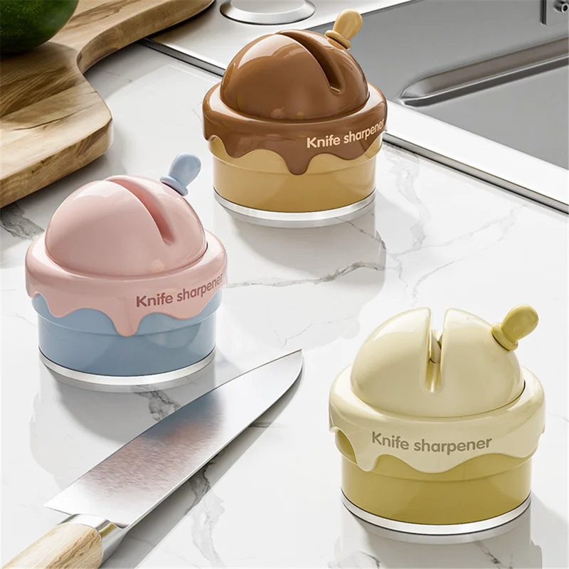 Portable Ice Cream Shaped Suction Cup Kitchen Knife Sharpener Tungsten Steel Whetstone - Pink