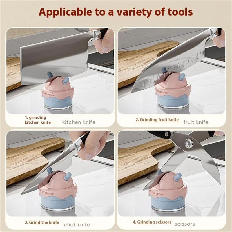 Portable Ice Cream Shaped Suction Cup Kitchen Knife Sharpener Tungsten Steel Whetstone - Pink