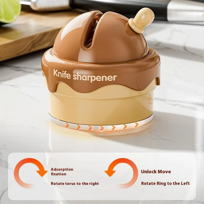 Portable Ice Cream Shaped Suction Cup Kitchen Knife Sharpener Tungsten Steel Whetstone - Pink