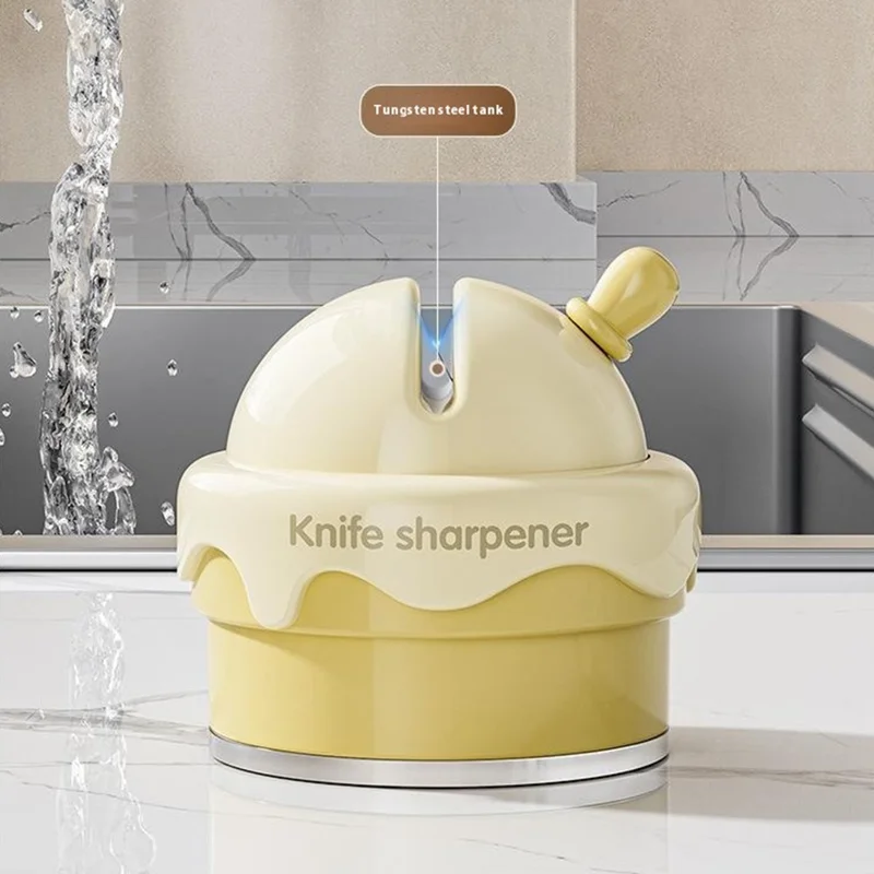 Portable Ice Cream Shaped Suction Cup Kitchen Knife Sharpener Tungsten Steel Whetstone - Pink