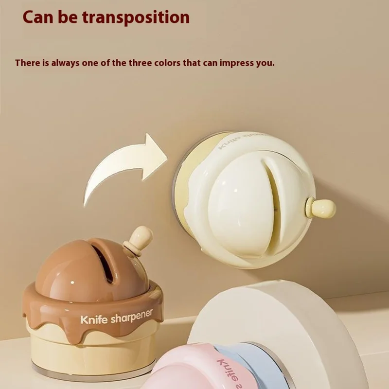 Portable Ice Cream Shaped Suction Cup Kitchen Knife Sharpener Tungsten Steel Whetstone - Pink