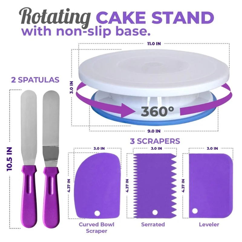 Set da 60 pezzi per decorazione torte con piatto girevole, beccucci per decorazione, sacche in silicone, kit fai-da-te per pasticceria (Senza certificazione FDA)