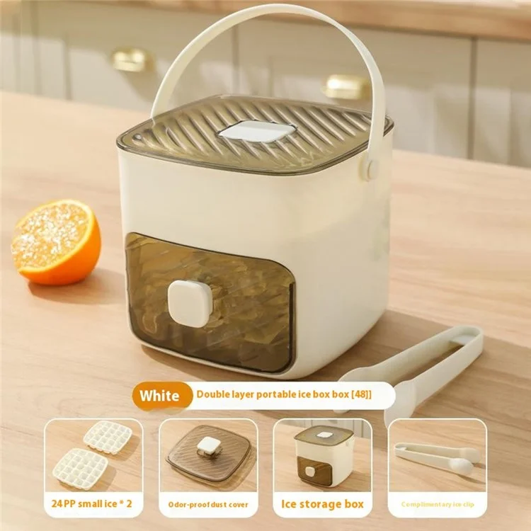 48 Grid Ice Block Tray with Easy Release Button Large Capacity Ice Maker Box for Home / Party Use - White