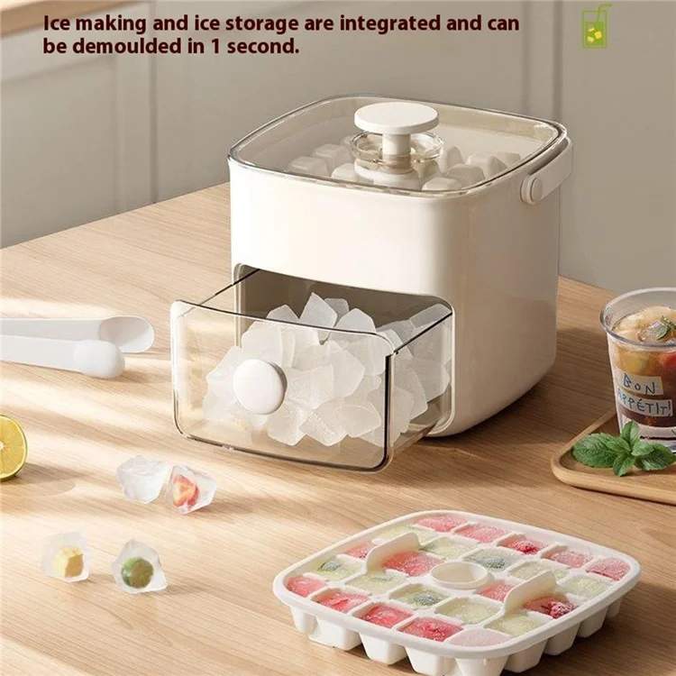 48 Grid Ice Block Tray with Easy Release Button Large Capacity Ice Maker Box for Home / Party Use - White