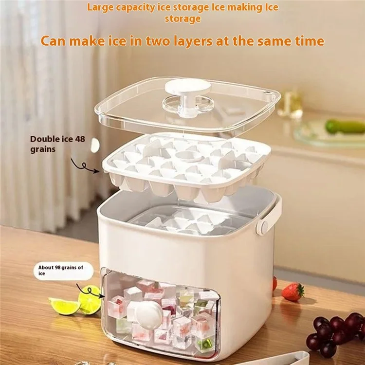 48 Grid Ice Block Tray with Easy Release Button Large Capacity Ice Maker Box for Home / Party Use - White
