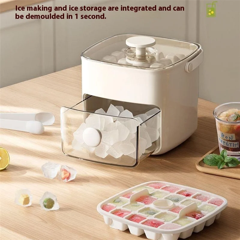 48 Grid Ice Block Tray with Easy Release Button Large Capacity Ice Maker Box for Home / Party Use - Matcha Green