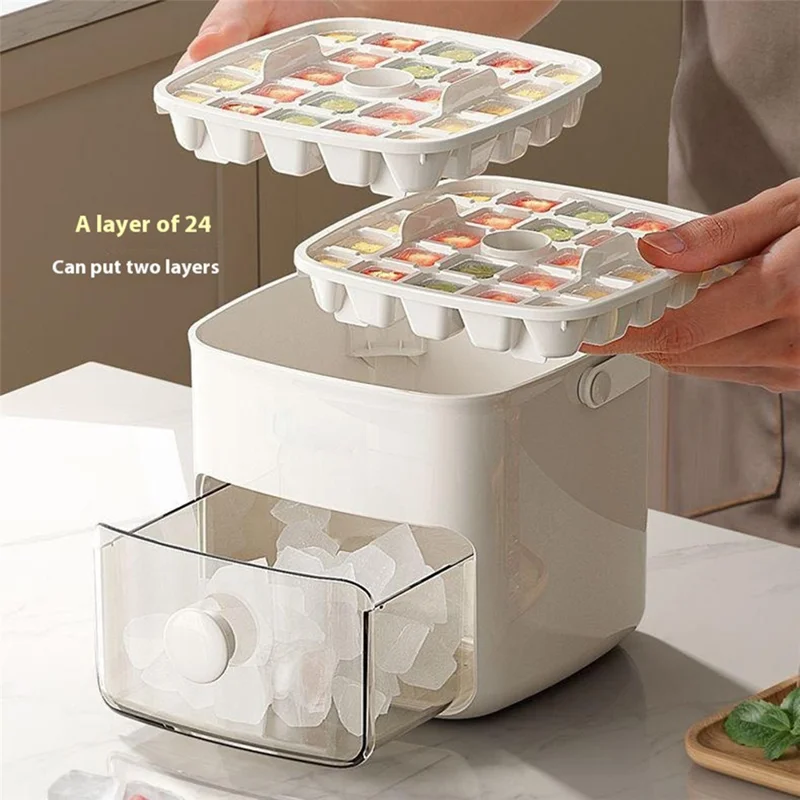 48 Grid Ice Block Tray with Easy Release Button Large Capacity Ice Maker Box for Home / Party Use - Matcha Green