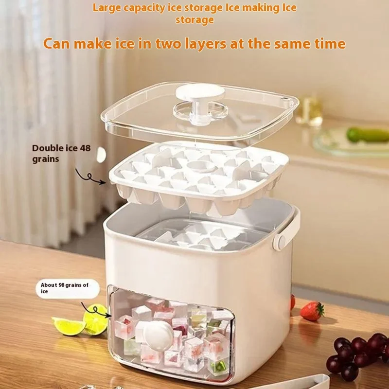 48 Grid Ice Block Tray with Easy Release Button Large Capacity Ice Maker Box for Home / Party Use - Matcha Green