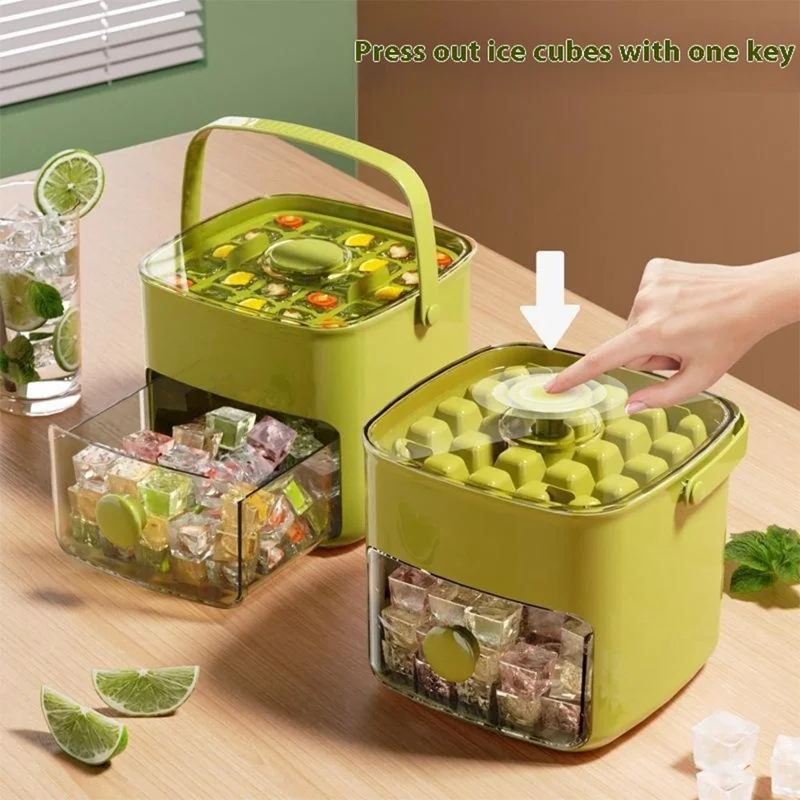 48 Grid Ice Block Tray with Easy Release Button Large Capacity Ice Maker Box for Home / Party Use - Matcha Green