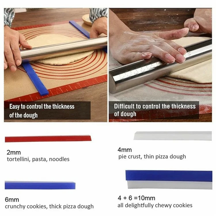 6 Pezzi / Set 2 / 4 / 6mm Strisce Distanziali in Silicone per Spessore Impasto con Matterello - Bastoncini per Pasticceria (Privi di BPA, No FDA)