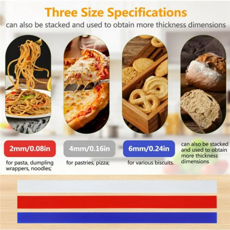 6 Pezzi / Set 2 / 4 / 6mm Strisce Distanziali in Silicone per Spessore Impasto con Matterello - Bastoncini per Pasticceria (Privi di BPA, No FDA)