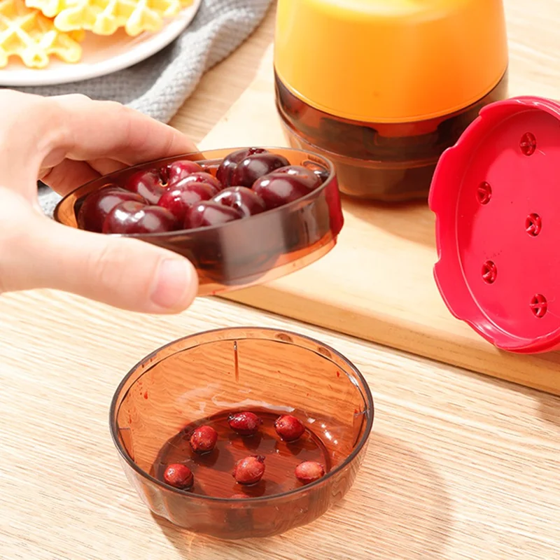 Cherry Pitter 7 Hole Seed Remover Olive Pitters Tool Pit Remover Portable Fruit Corer for Kitchen (BPA Free, No FDA) - Red
