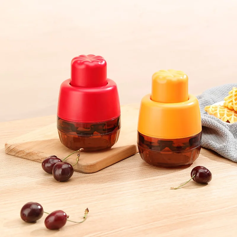 Cherry Pitter 7 Hole Seed Remover Olive Pitters Tool Pit Remover Portable Fruit Corer for Kitchen (BPA Free, No FDA) - Red