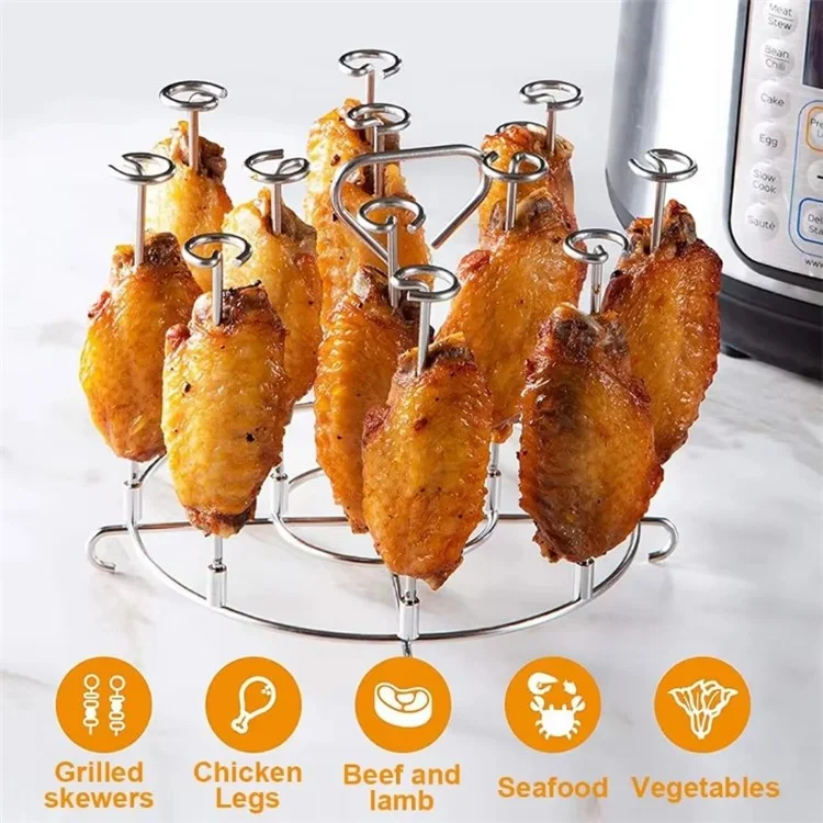 Supporto per Griglia Verticale in Acciaio Inossidabile 304 per Friggitrice ad Aria, Forno, Microonde e Barbecue - Supporto per Spiedini (Senza Certificazione FDA)