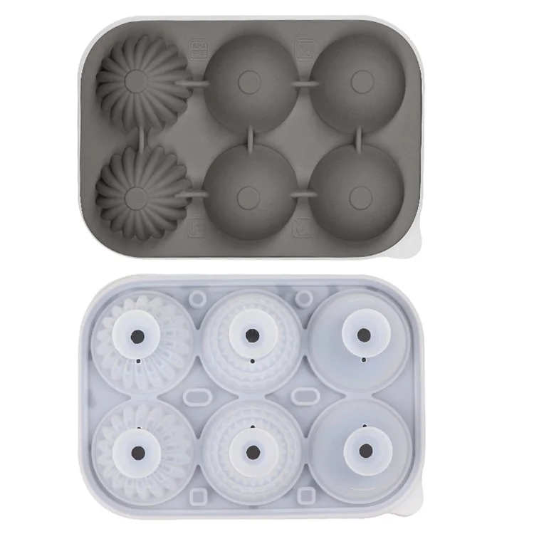Moule à glaçons sphériques pour whisky à 6 cavités, en silicone de qualité alimentaire pour cocktails (sans BPA, certifié FDA / LFGB) - Gris