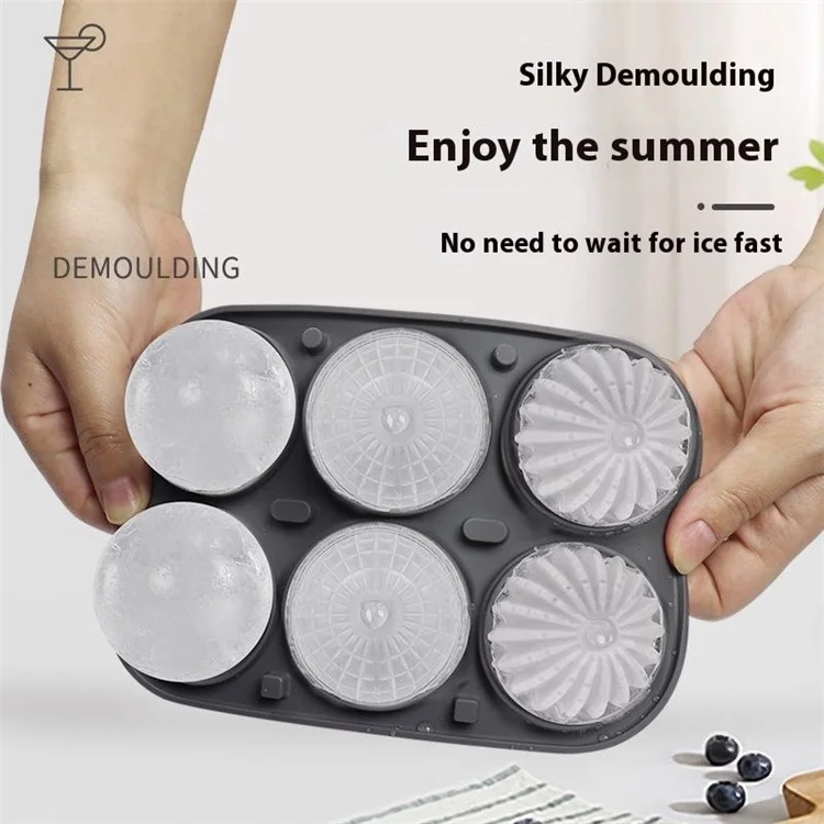 Moule à glaçons sphériques pour whisky à 6 cavités, en silicone de qualité alimentaire pour cocktails (sans BPA, certifié FDA / LFGB) - Gris