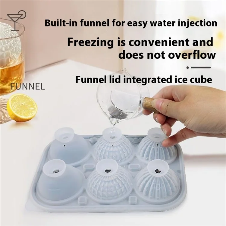 Moule à glaçons sphériques pour whisky à 6 cavités, en silicone de qualité alimentaire pour cocktails (sans BPA, certifié FDA / LFGB) - Gris