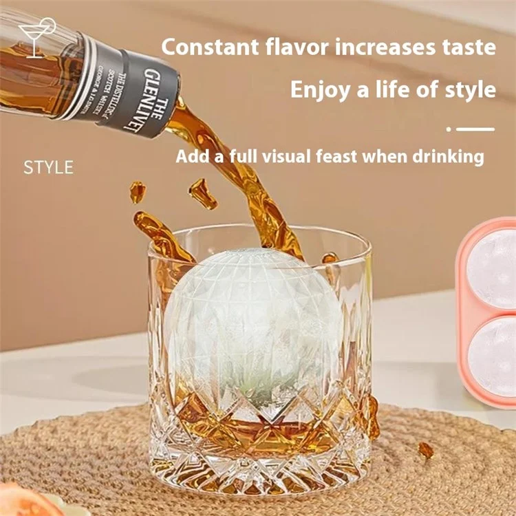 Moule à glaçons sphériques pour whisky à 6 cavités, en silicone de qualité alimentaire pour cocktails (sans BPA, certifié FDA / LFGB) - Gris