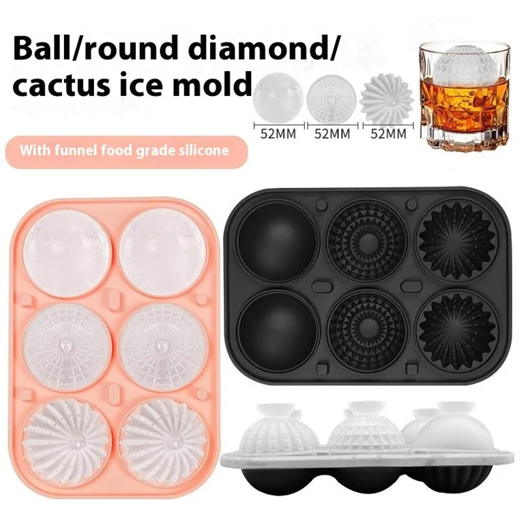Moule à glaçons sphériques pour whisky à 6 cavités, en silicone de qualité alimentaire pour cocktails (sans BPA, certifié FDA / LFGB) - Gris