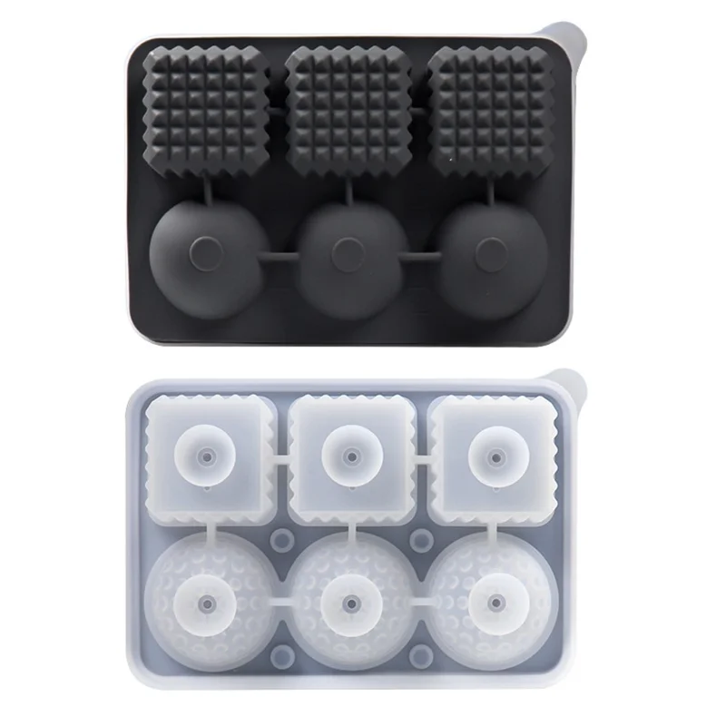 6 Cavity Silicone Ice Cube Tray for Whiskey Cocktails Leak Proof Ice Ball Mold (BPA Free, FDA / LFGB Certified) - Black