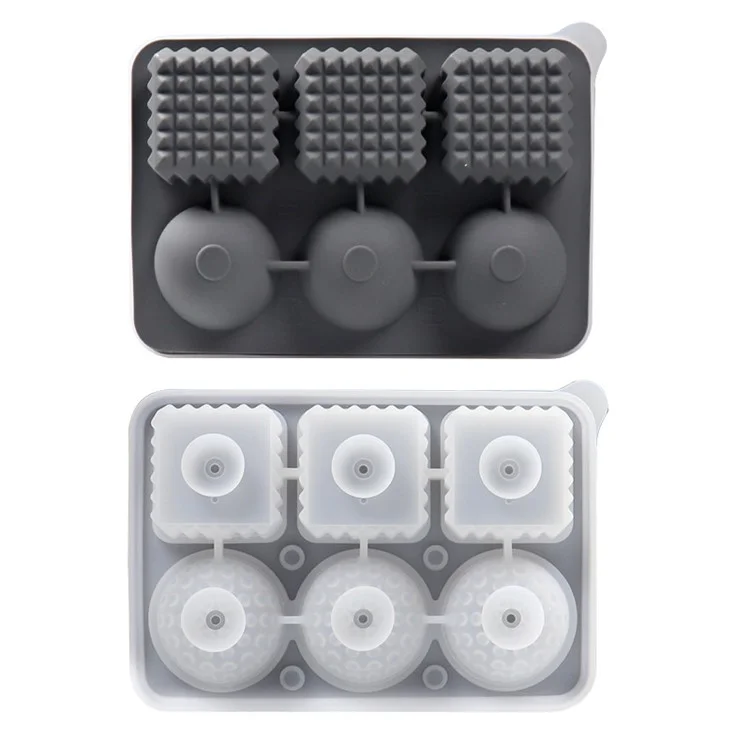 6 Cavity Silicone Ice Cube Tray for Whiskey Cocktails Leak Proof Ice Ball Mold (BPA Free, FDA / LFGB Certified) - Grey