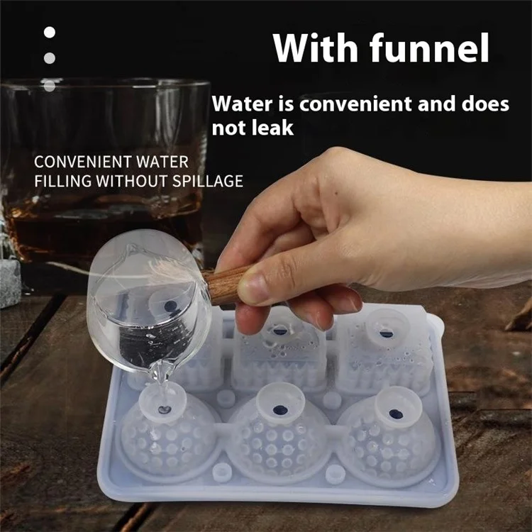 6 Cavity Silicone Ice Cube Tray for Whiskey Cocktails Leak Proof Ice Ball Mold (BPA Free, FDA / LFGB Certified) - Grey