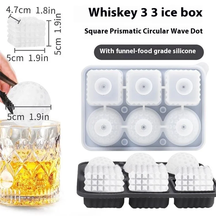 6 Cavity Silicone Ice Cube Tray for Whiskey Cocktails Leak Proof Ice Ball Mold (BPA Free, FDA / LFGB Certified) - Grey