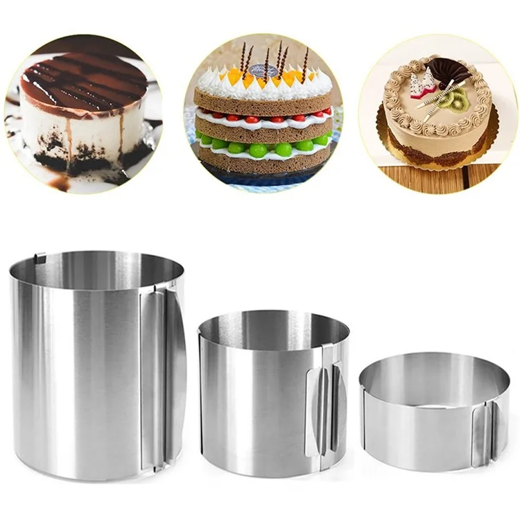 10cm Height, 6-12 Inch Cake Ring with Scale Stainless Steel Adjustable Cake Ring Mould Round Cake Mousse Mold (No FDA Certificate)