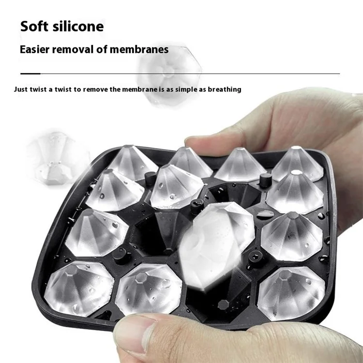 16 Cavity Diamond Shape Ice Cube Tray Silicone Ice Maker Mold Kitchen Gadget (BPA Free, FDA / LFGB Certified) - Black