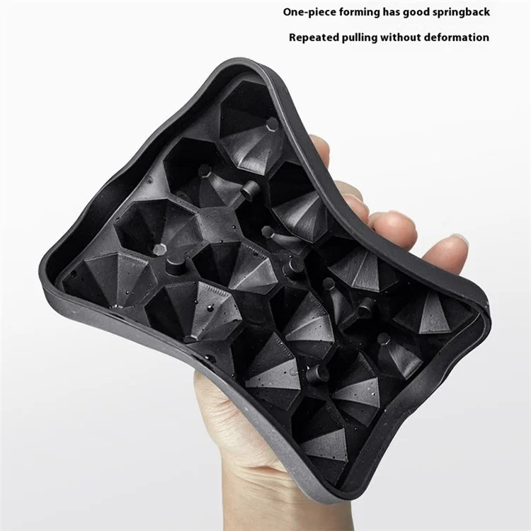 16 Cavity Diamond Shape Ice Cube Tray Silicone Ice Maker Mold Kitchen Gadget (BPA Free, FDA / LFGB Certified) - Black